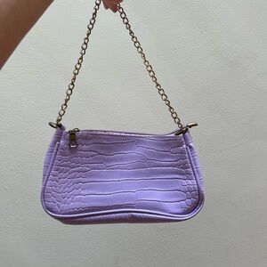 Lavender Croc-Embossed Chain Shoulder Bag